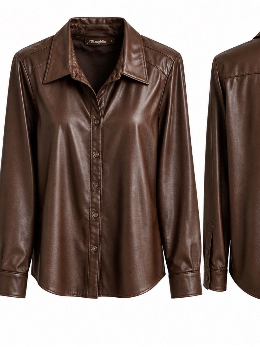 J. McLaughlin Brown Faux Leather Button-Down Shirt